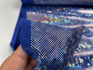 Sport / danse stof - hologram jersey, krakkeleret look i blålilla med glimmer